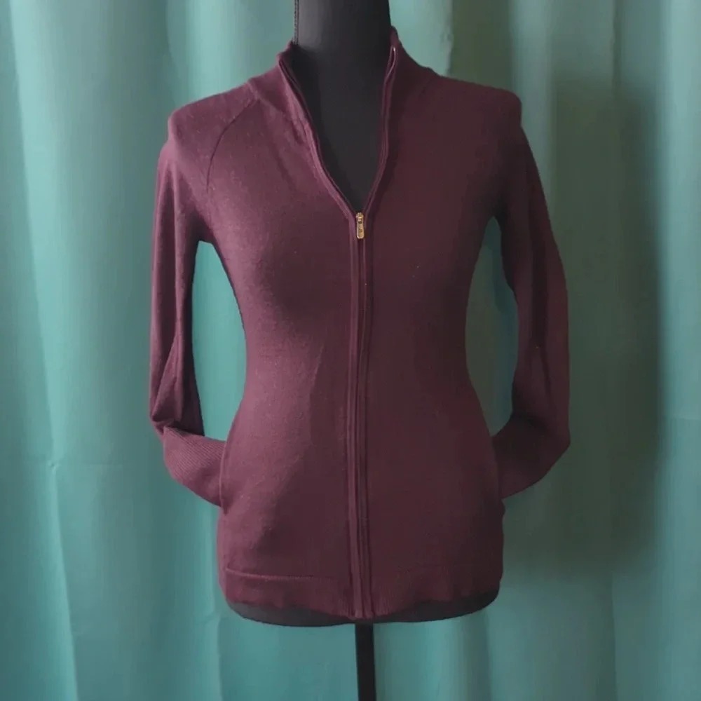 Lululemon Merino Wool Full Zip Sweater Women Size 4 Maroon Excellent Thumbholes‎